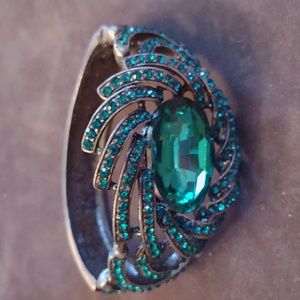 Turquoise/Pewter Tone Hinge Bracelet 2"